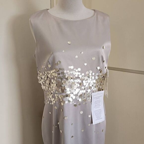 Chancelle champagne sheath dress with paillette embellishment at waist, NWT, Sz. - Picture 3 of 10